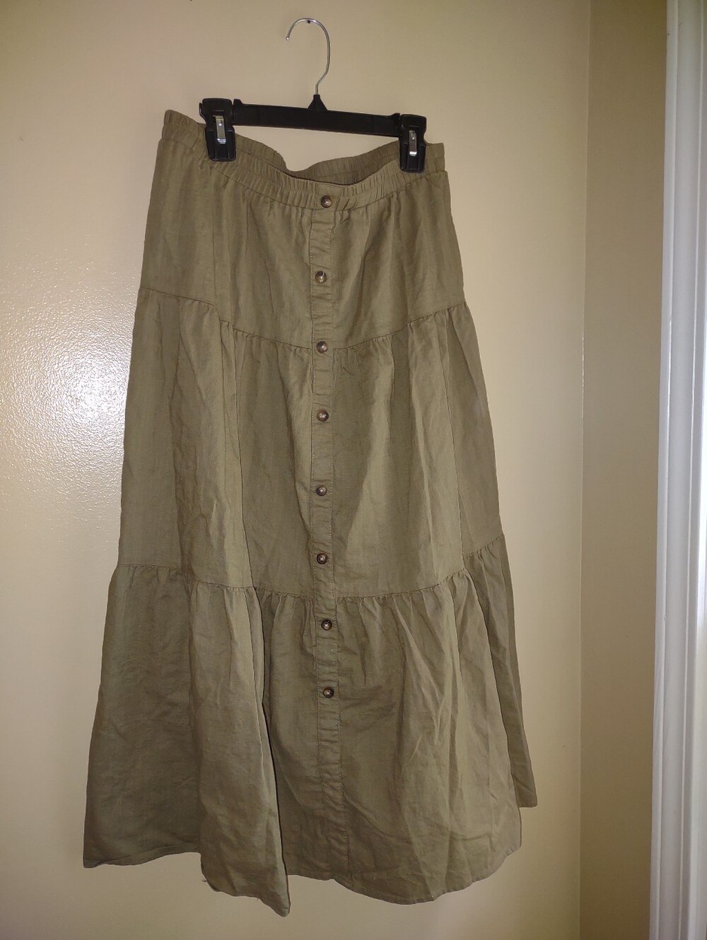 SHEIN Olive Button-Front Tiered Maxi Skirt XL Boho Flowy